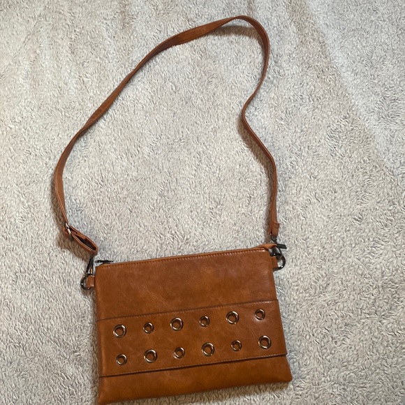 Handbags - Faux Brown Leather Crossbody/Clutch